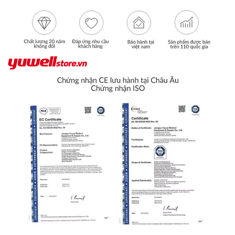 chứng nhận chất lượng của Yuwell